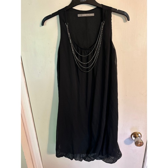 Zara Basic Black Dress Sleeveless Chain Necklace Detail Polyester‎ XS - Picture 1 of 8